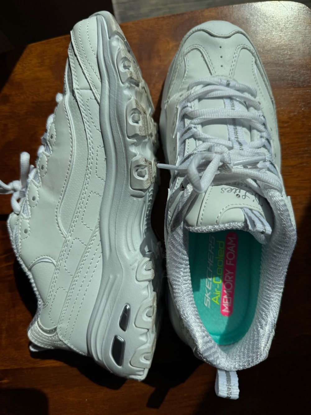 Skechers White Memory Foam Lace-Up Athletic Sneakers
